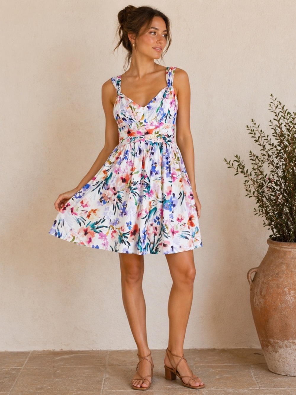 Amanda Uprichard Floral Cotton Mini Dress White Multicolor Fit & Flare Sundress
